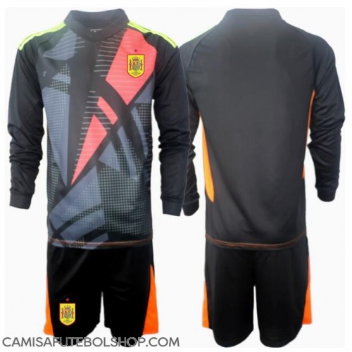Camisa de time de futebol Espanha Goleiro Replicas 2º Equipamento Infantil Europeu 2024 Manga Comprida (+ Calças curtas)
